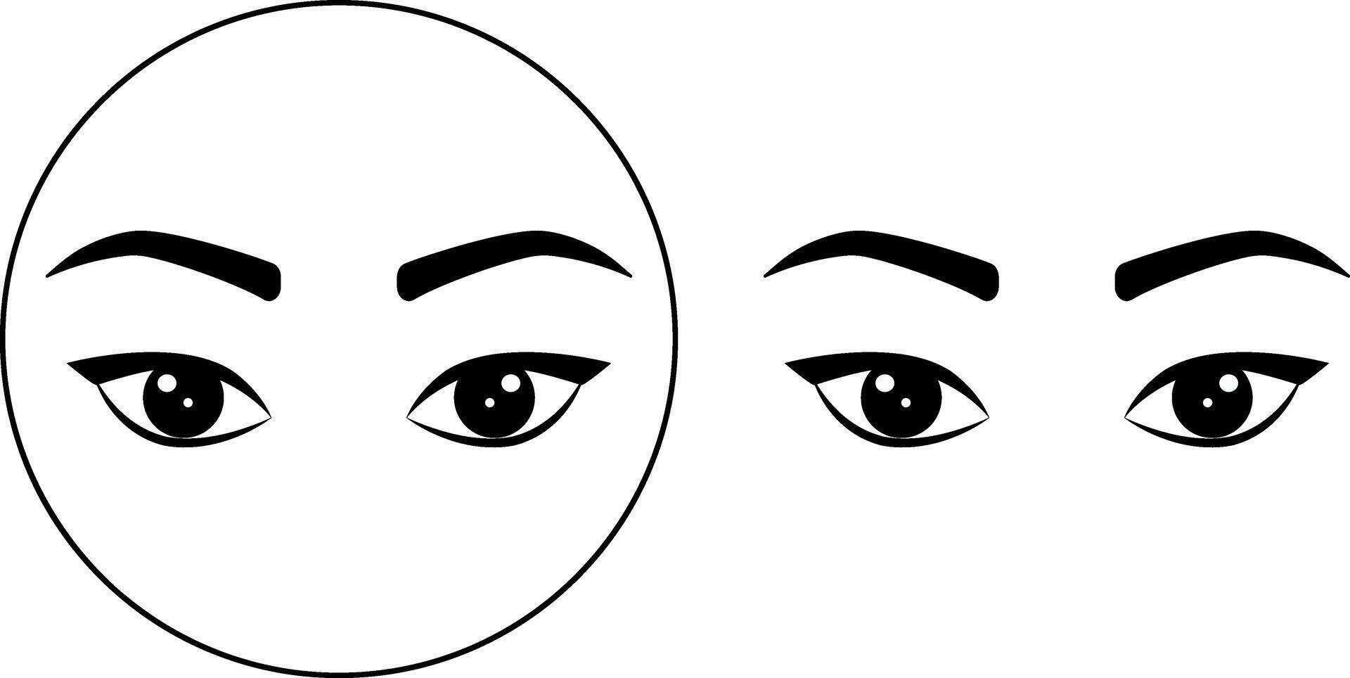 icons of female eyes with eyebrows and eyelashes. An icon for eyes, long eyelashes, and eyebrows.Black on a white background.For design, cosmetology, and infographics. vector