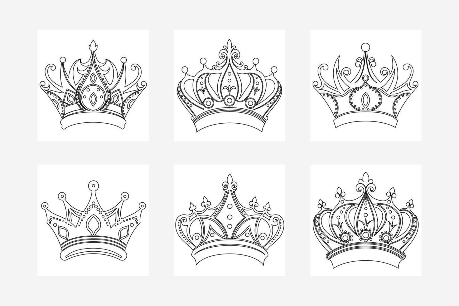 Editable Crown Set - Minimalist Line Art Crown Shapes for Logo Design and Graphic Projects vector