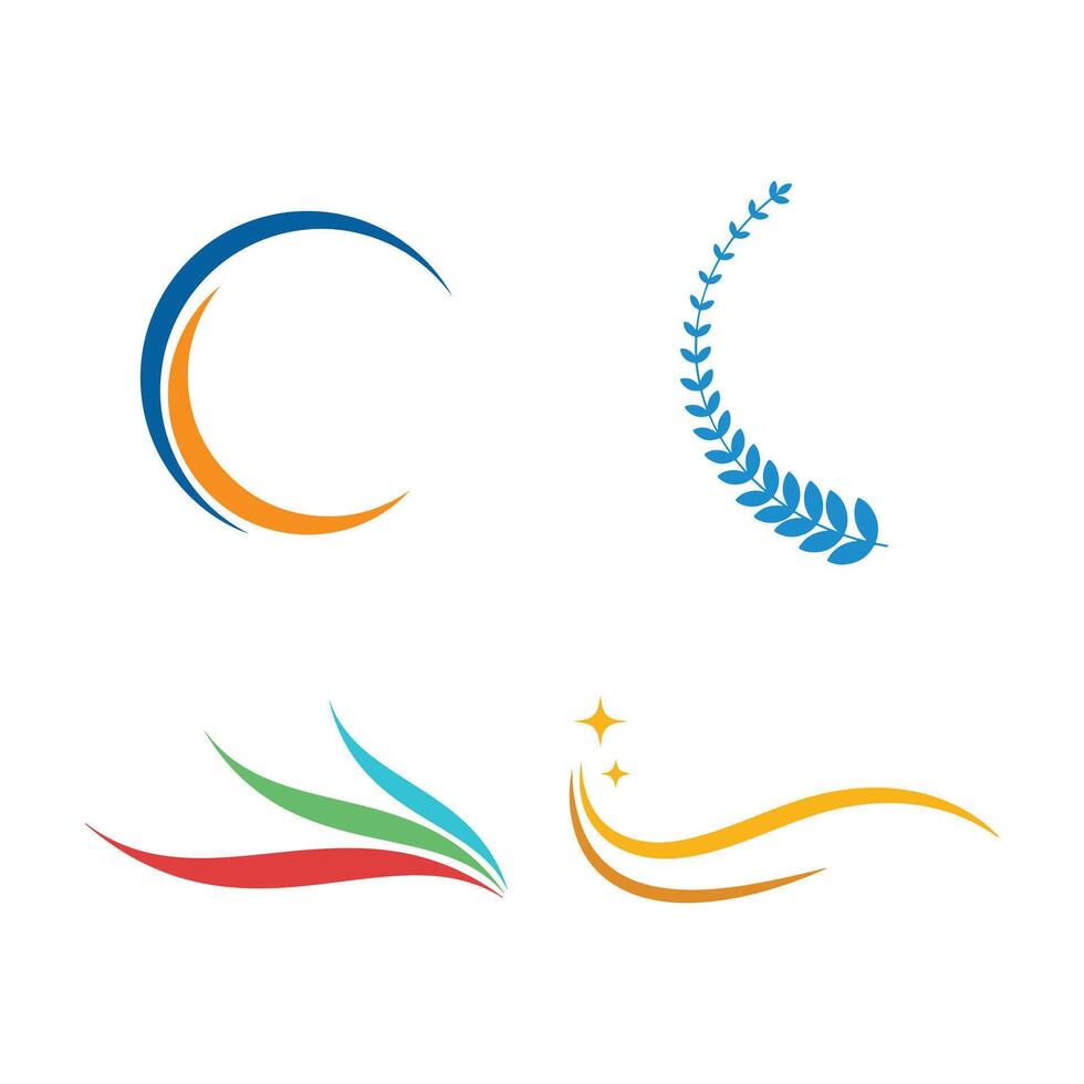 Abstract Minimalist Logo Elements with Curves, Leaves, and Colorful Swirls. vector