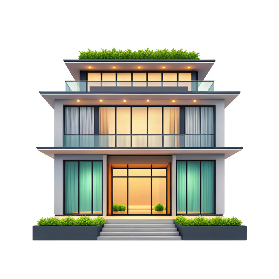 Modern Three-Story Luxury Glass House png