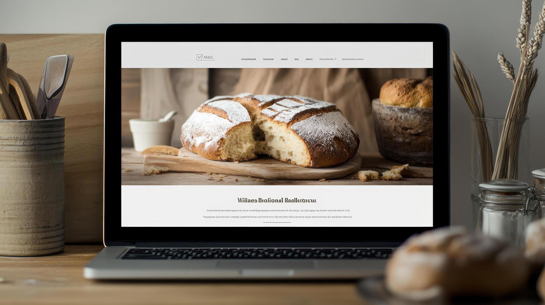 Laptop Displaying Delicious Artisan Bread Website photo