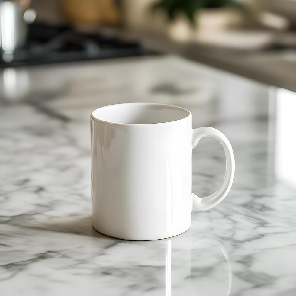 White mug on a marble floor photo