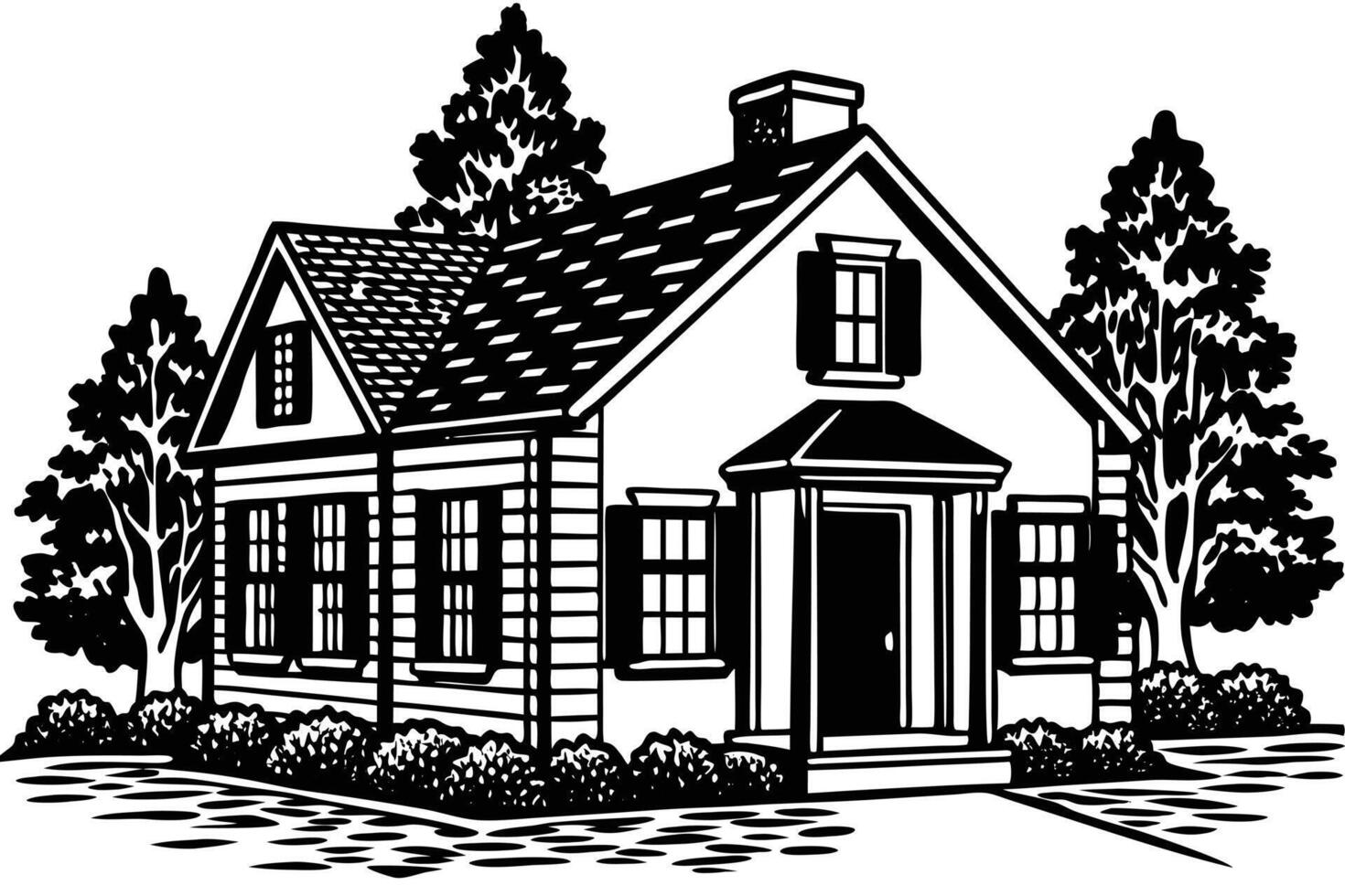 House in the woods. Sketch scratch vector
