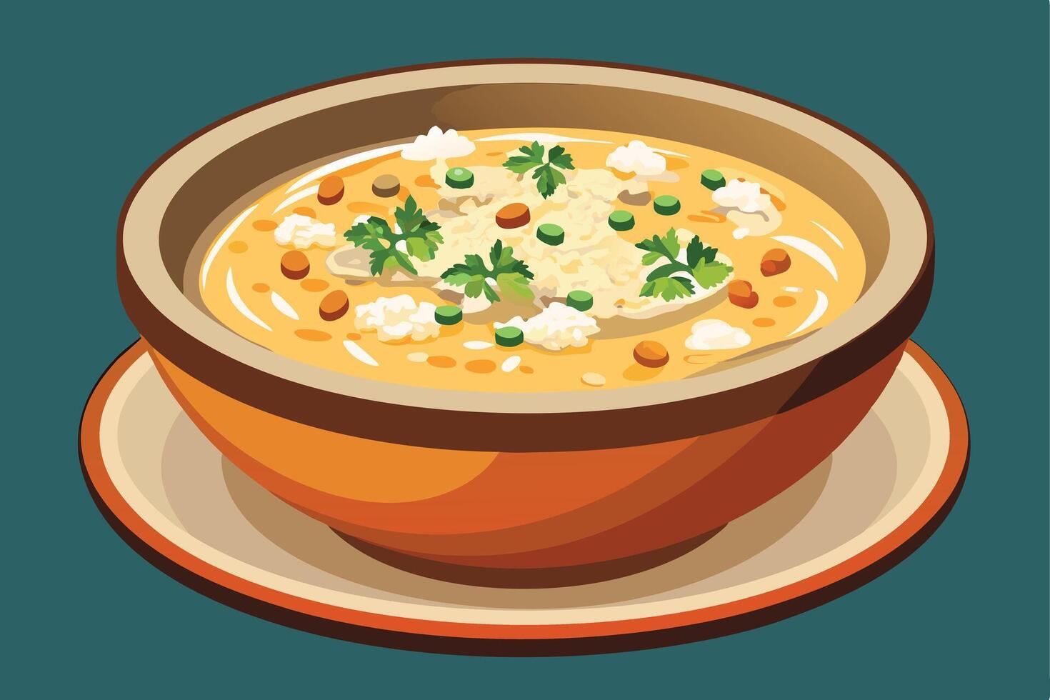 Bowl of vegetable soup with carrots icon vector