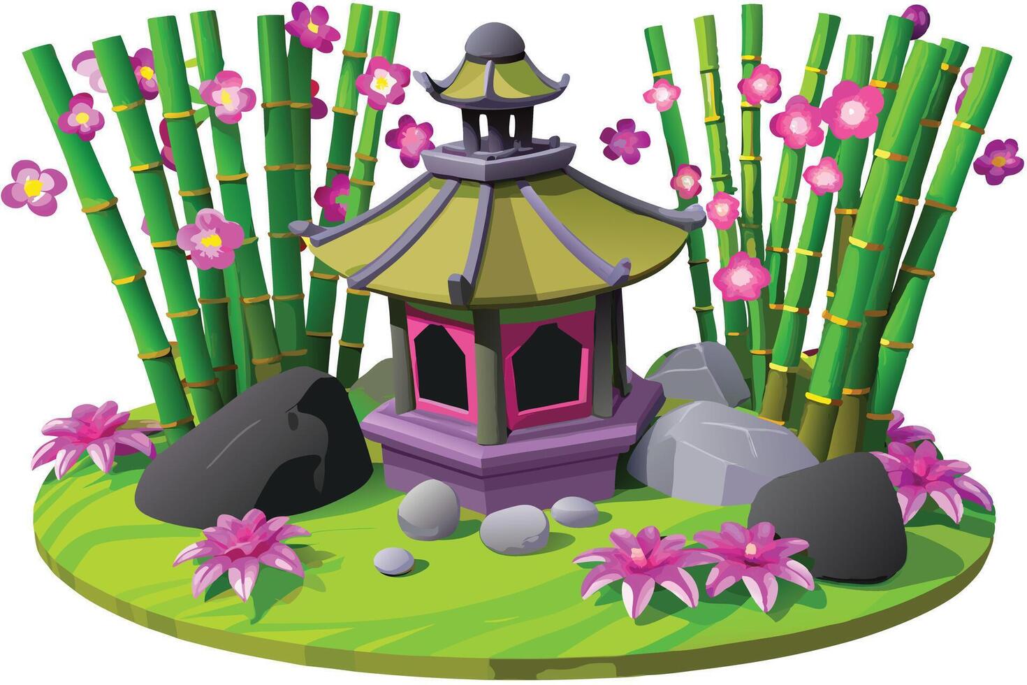 Bamboo gate flat illustration on white background vector