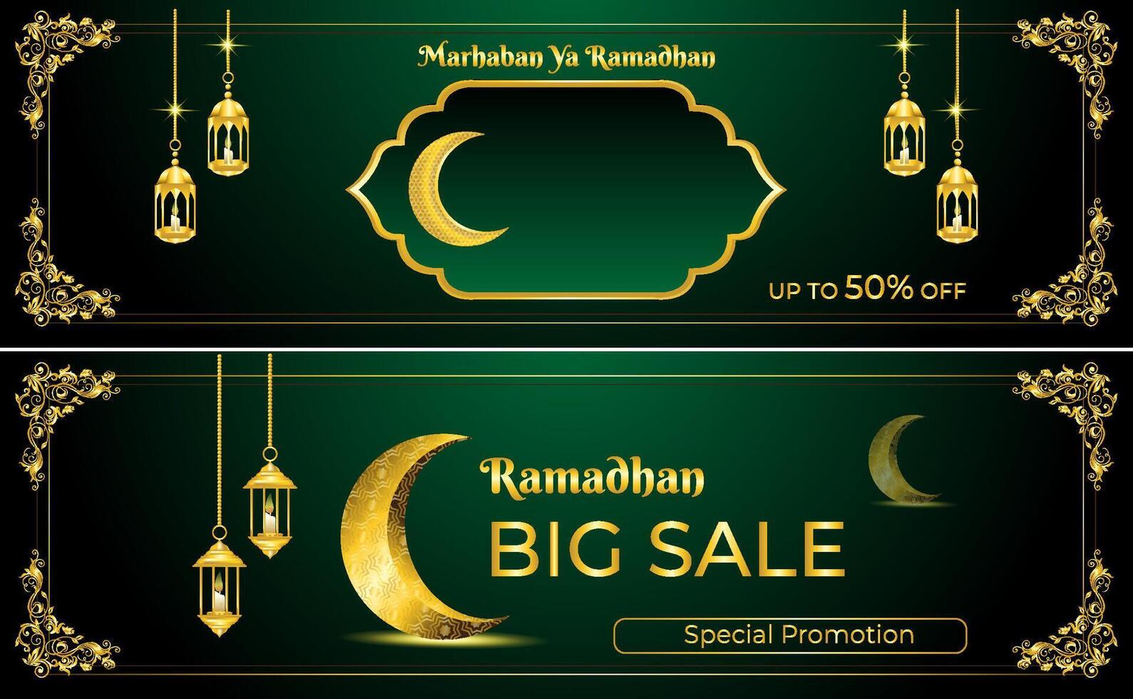 golden frame Banner Ramadhan Big Sale floral ornament background vector