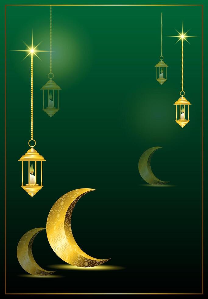 islamic background with crescent moon and lantern ornament vector