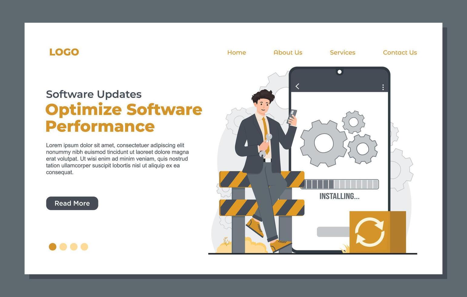 system repair, under maintenance, and error 404 for software software development and programming. Landing page template. vector