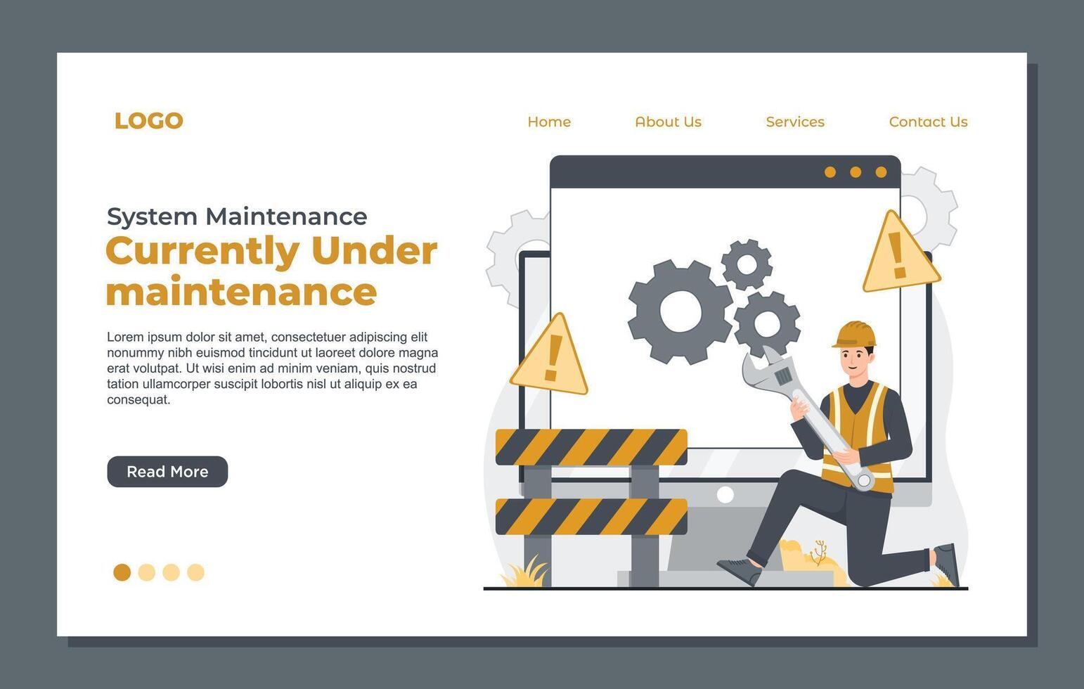 system repair, under maintenance, and error 404 for software landing page template. Flat Landing page template. vector