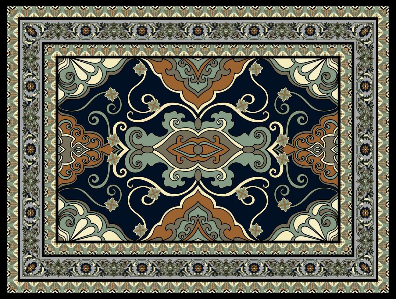 Green Persian carpet, abstract pattern, woven carpet vector
