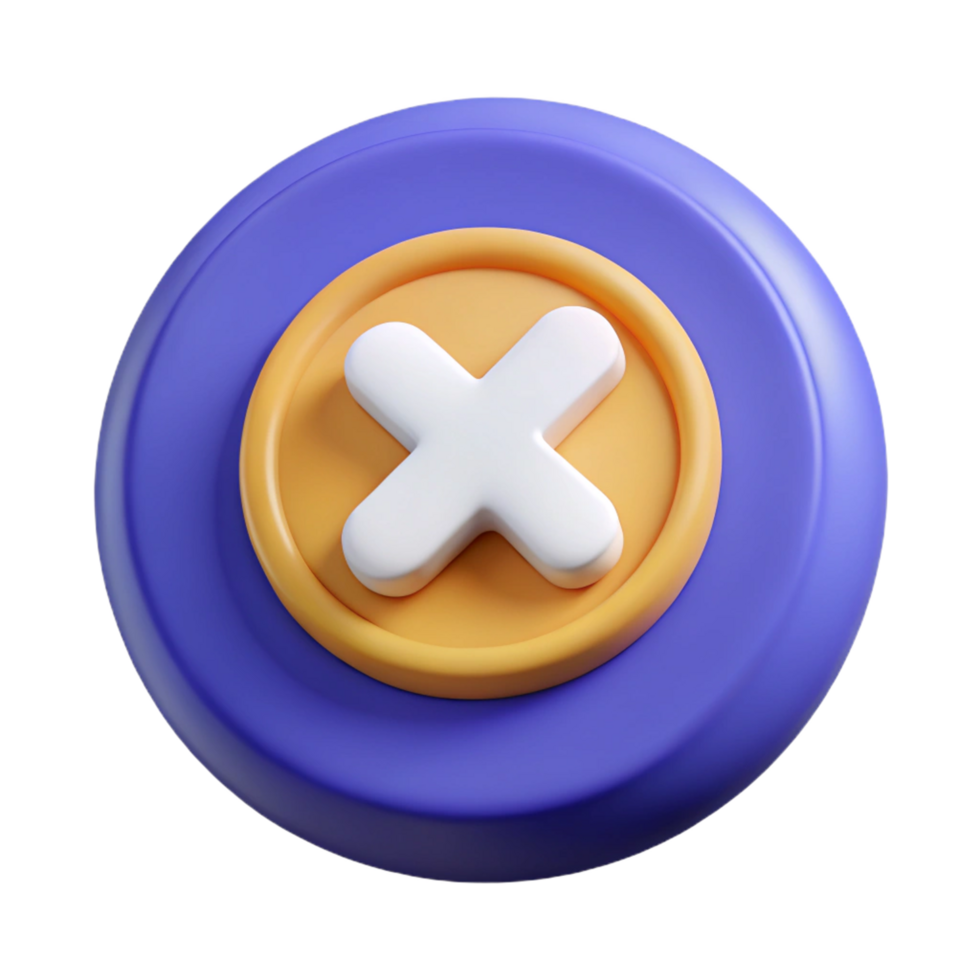 A blue and yellow button with an x on it png
