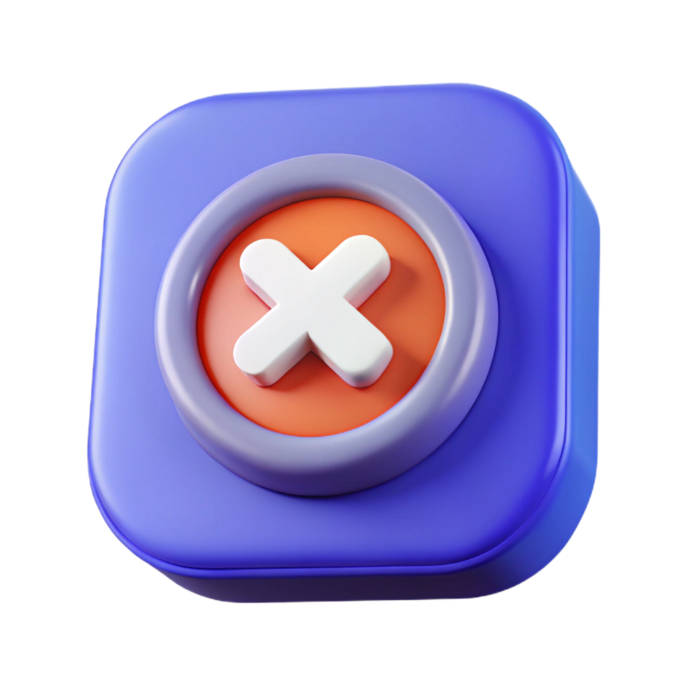 A blue and orange button with an x on it png