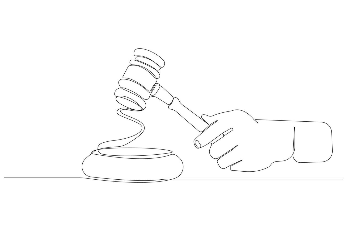 Continuous one-line drawing of hand holding judge gavel. vector