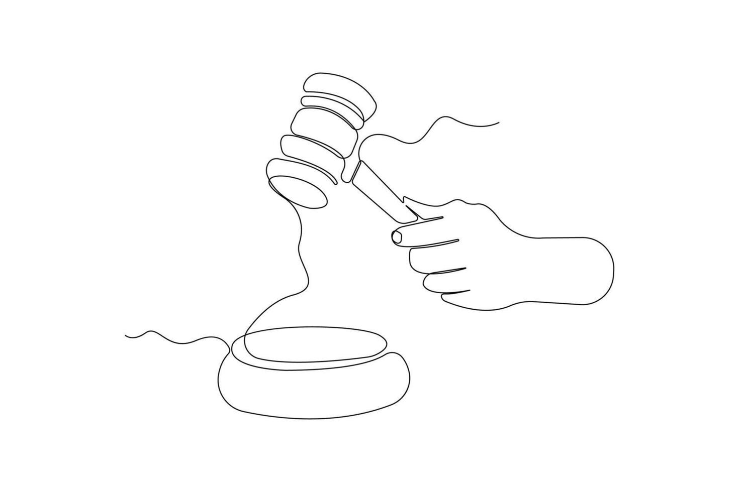 Holding judge gavel one-line art drawing. Law hammer continuous outline. vector