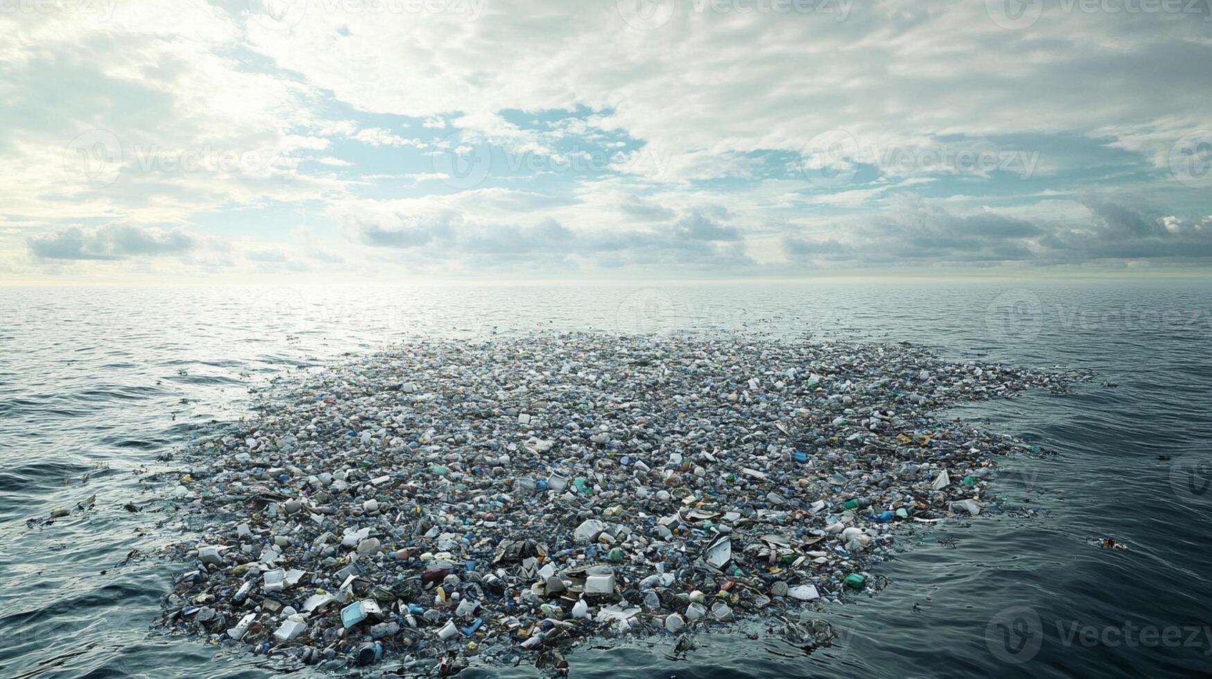 Visual Representation of a Massive Garbage Patch Floating in the Ocean, Highlighting Environmental Impact and Ocean Conservation Efforts photo
