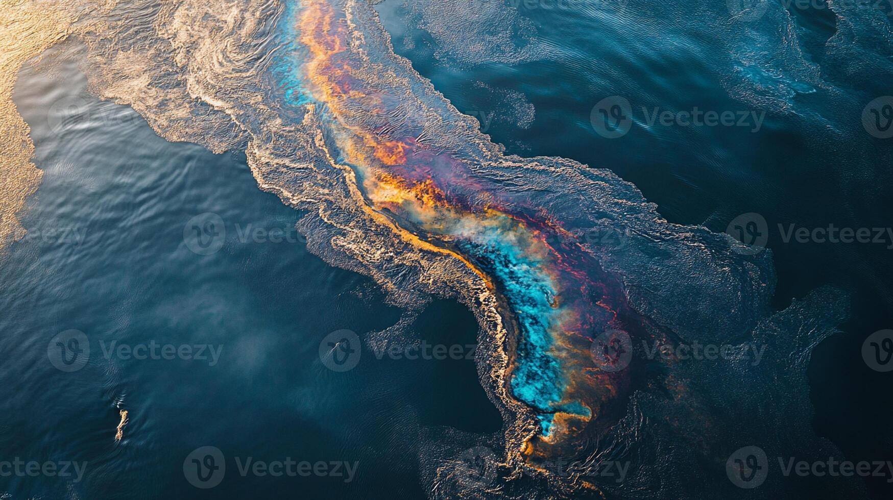 Aerial View of Oil Spill in Ocean Highlighting the Widespread Environmental Impact and Urgent Need for Cleanup Efforts photo