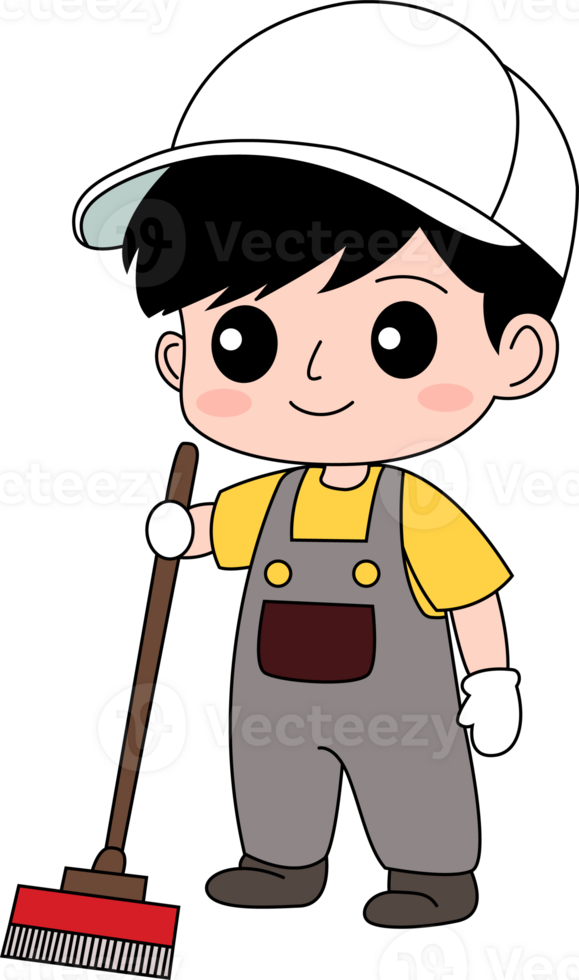 cartoon boy with a broom png