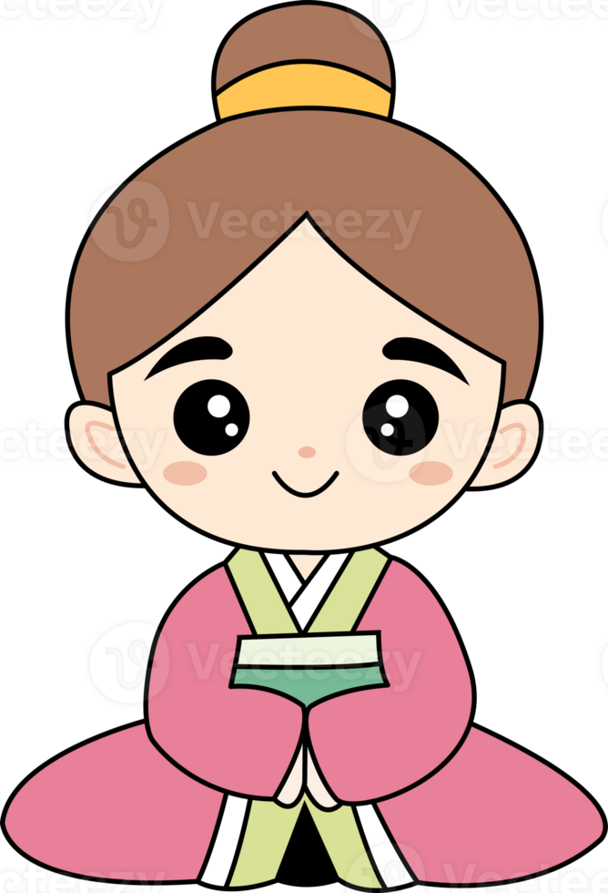 a cartoon girl in a traditional korean dress png
