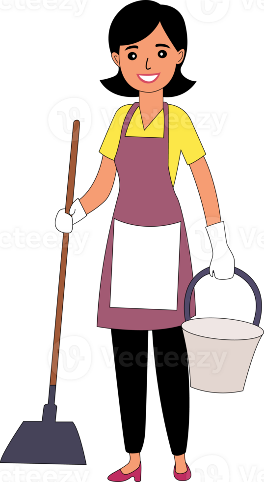 a woman with a bucket and mop on her head png