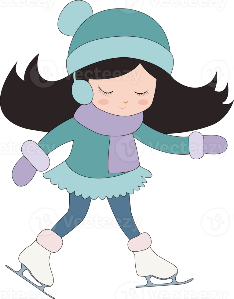 Illustration of cute girl playing ice skating png