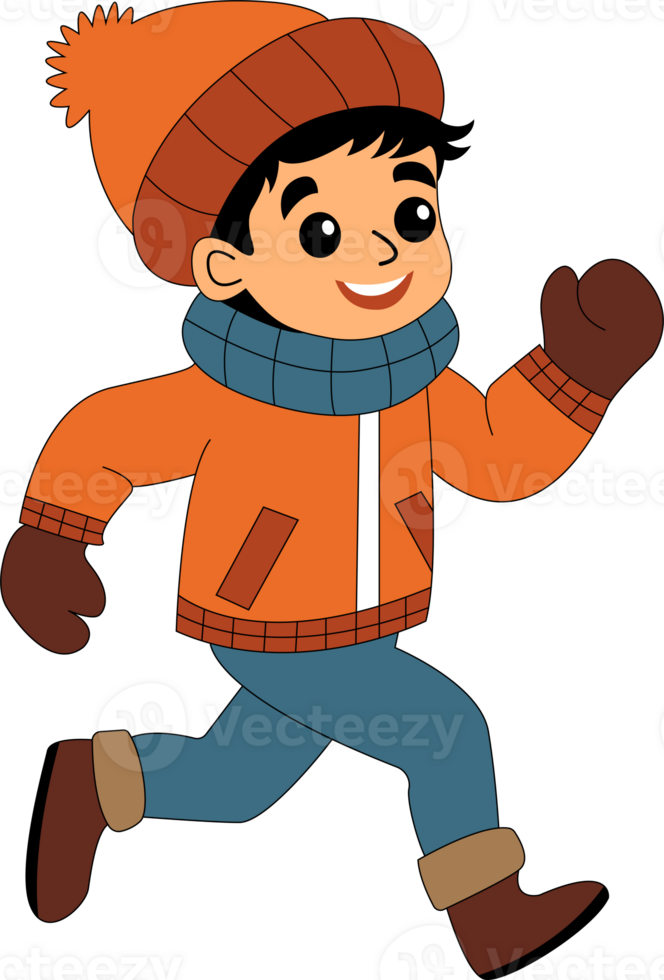 cute boy is running in winter illustration png