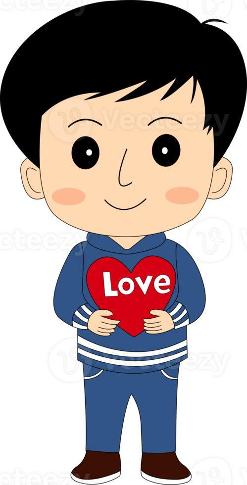 cartoon boy holding heart clipart png