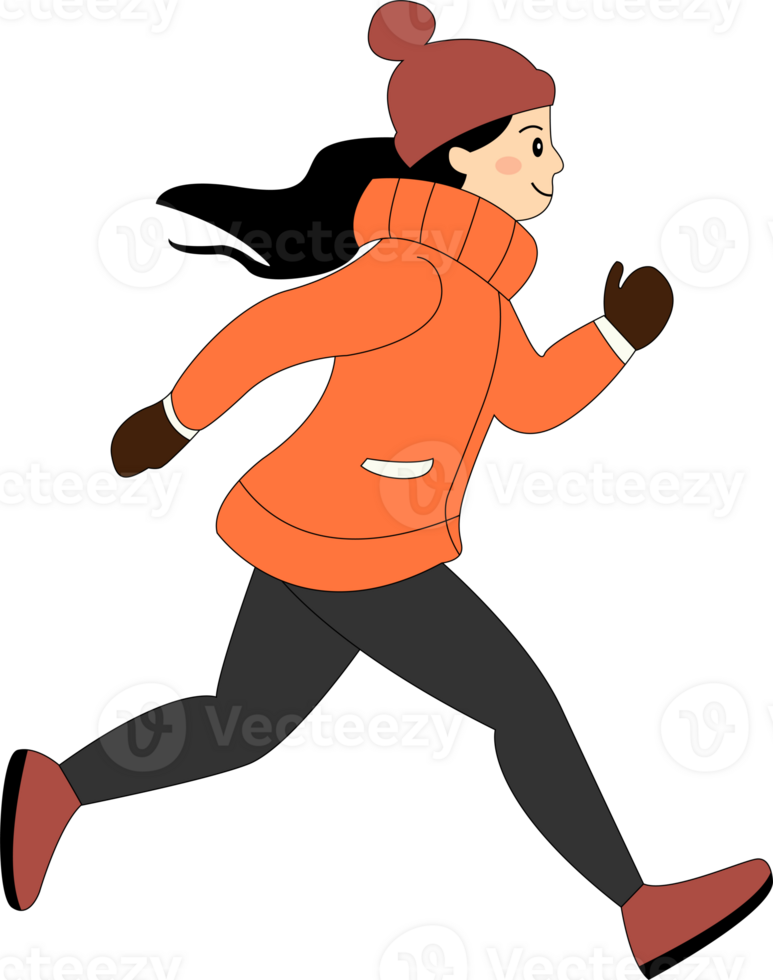 a cartoon girl running in the winter png