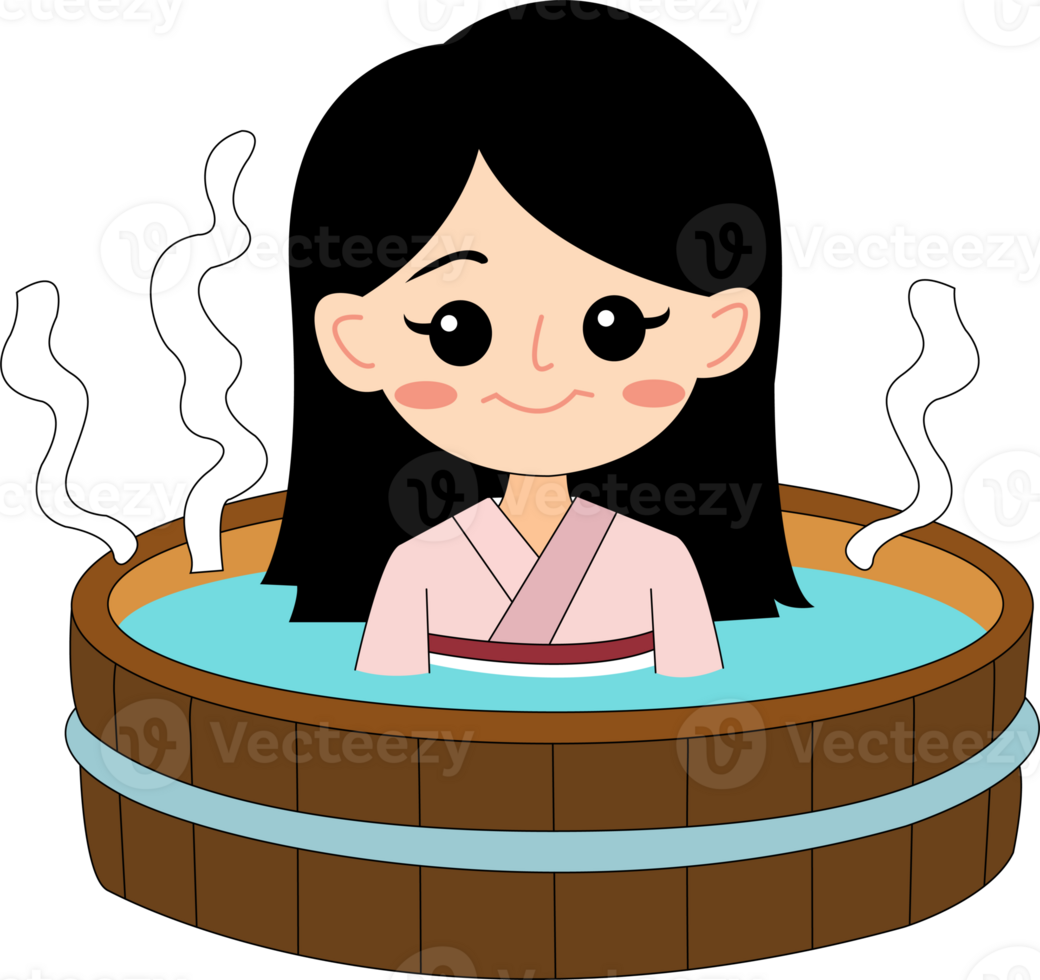 a cartoon girl in a hot tub png