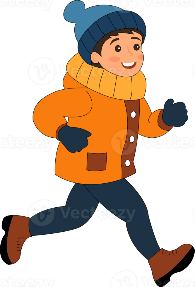 The boy is jogging in winter clothes png