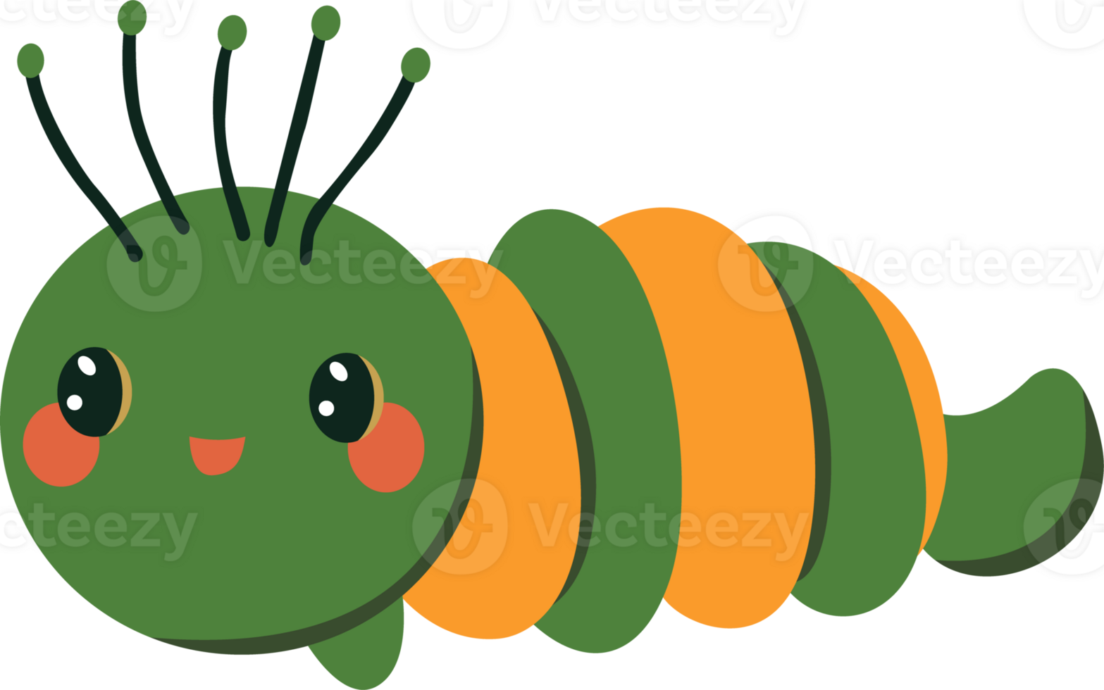 a cartoon caterpillar with a green and orange body png