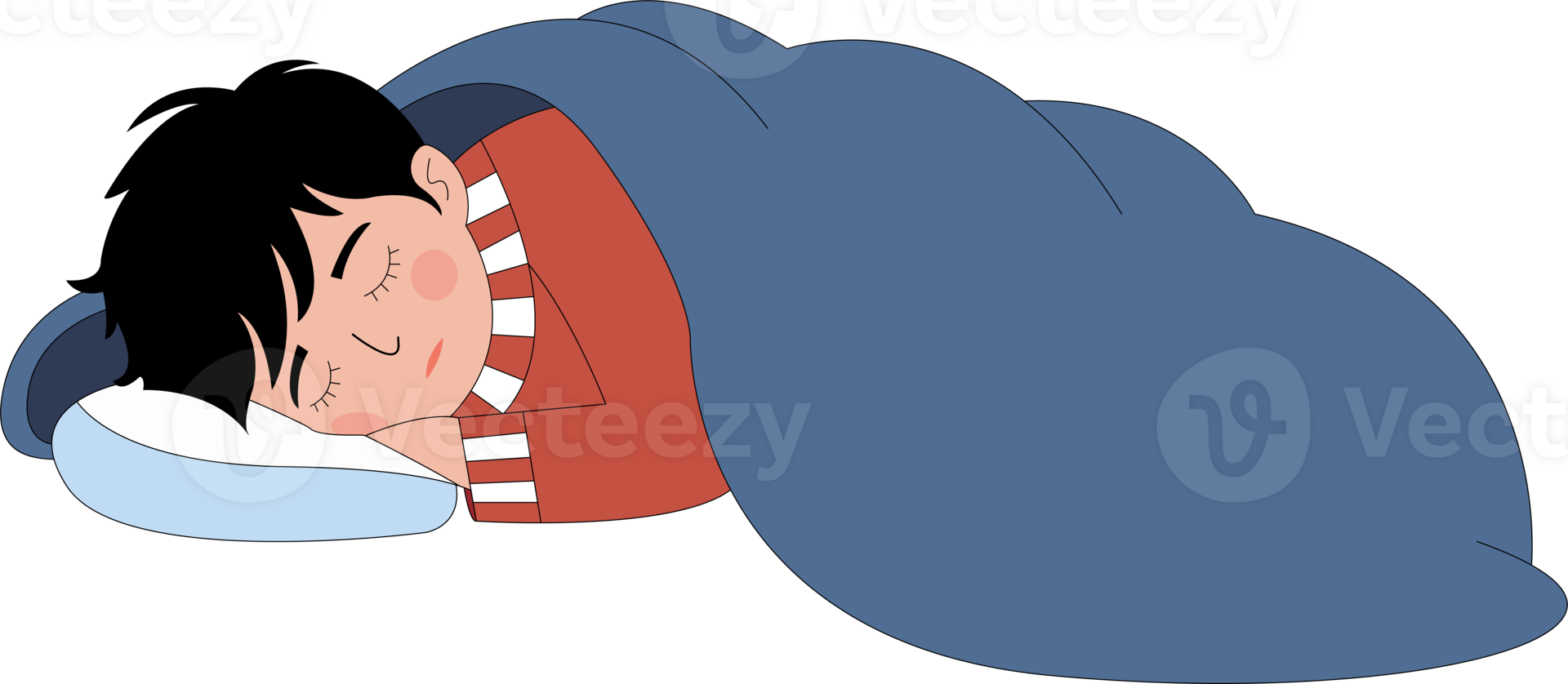 a boy sleeping under a blanket clipart png