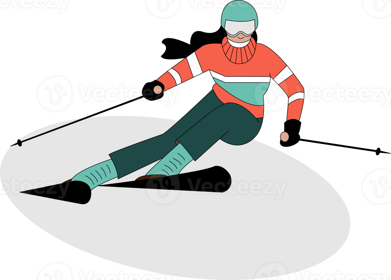 a cartoon woman skiing down a slope png