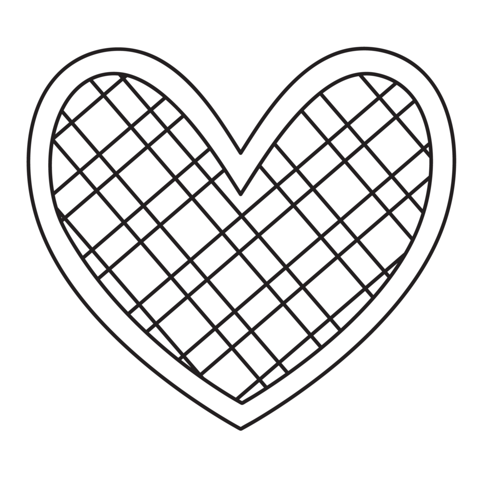 Transparent background outline of a heart with a grid pattern intersecting throughout the heart. png