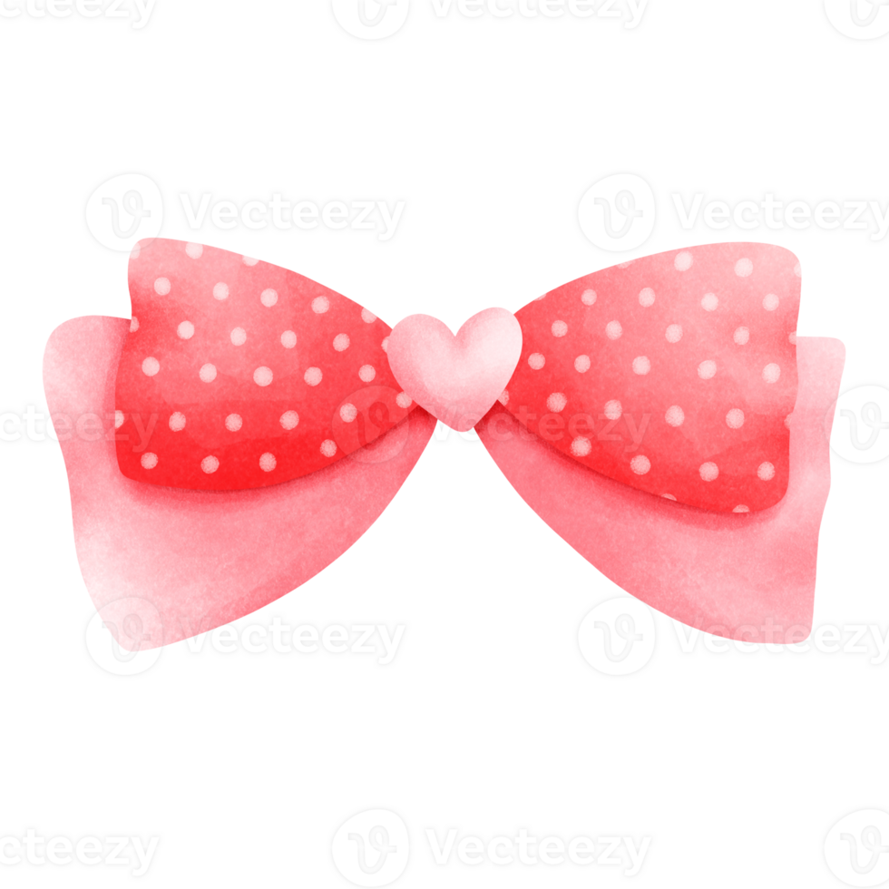 Watercolor painting of a red double bow tie with a heart in the center, with white and red patterns. png