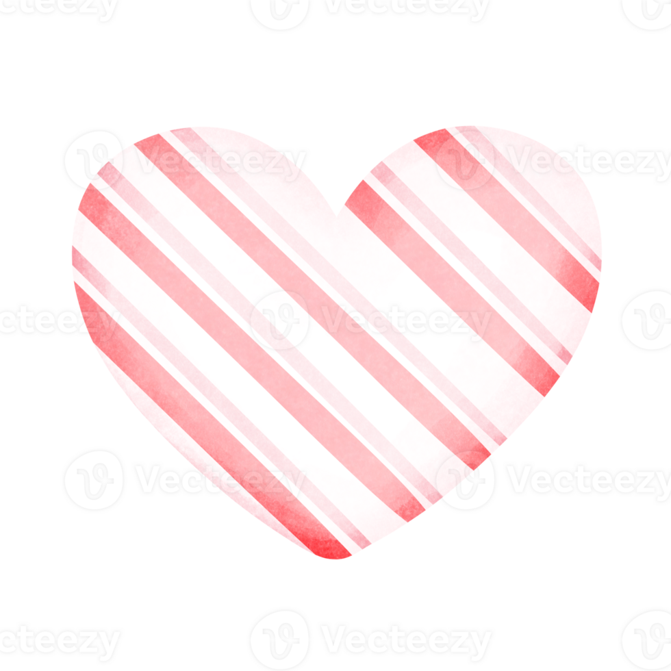 Watercolor painting of a heart with red line patterns png