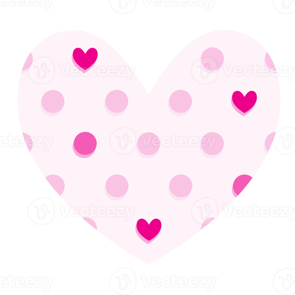Simple cartoon image of a light pink heart with a dotted pattern and small hearts inside, cute. png