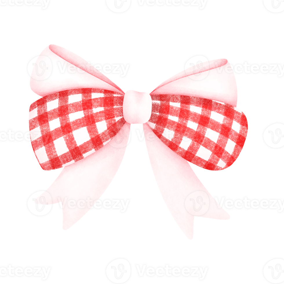 Watercolor painting of a double-layered bow tie, alternating white and red, in a plaid pattern. png
