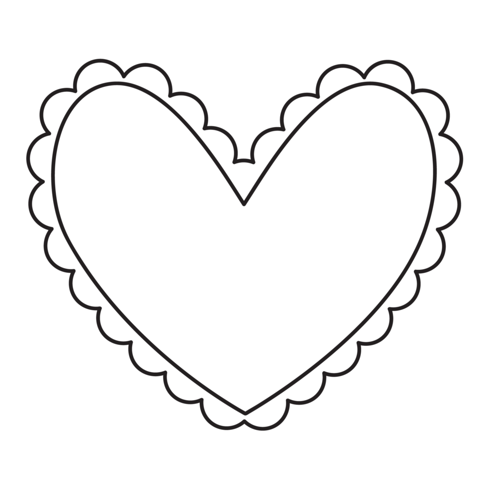 Transparent background outline of a heart with a curved border around the heart. png