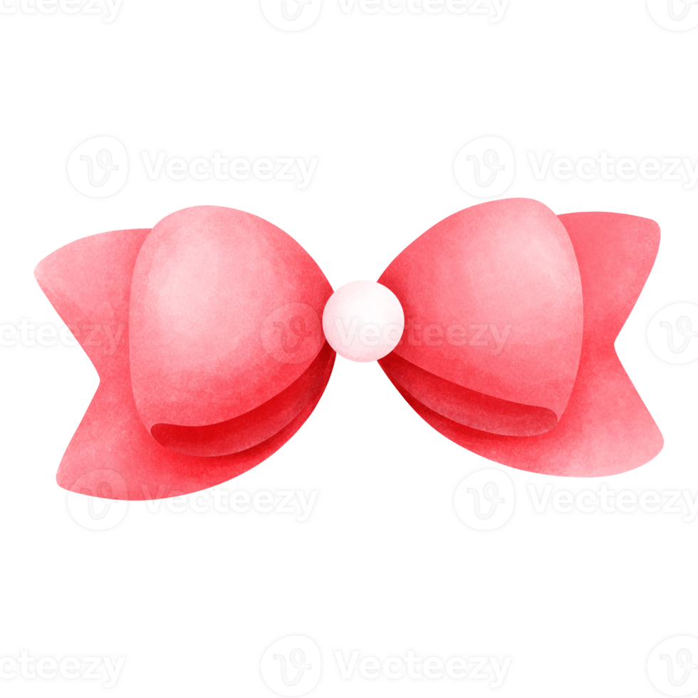 Watercolor painting of a red bow with a white pearl in the center png