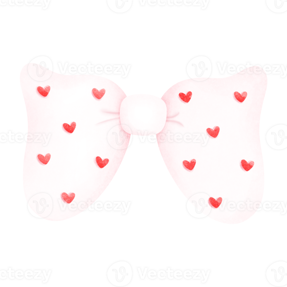 Watercolor painting of a white bow with a small red heart pattern inside. png