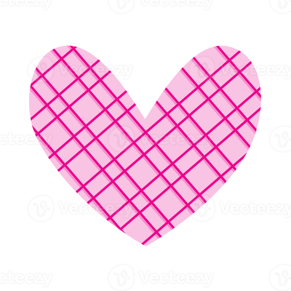 Simple cartoon image of a light pink heart with a dark pink grid pattern. png