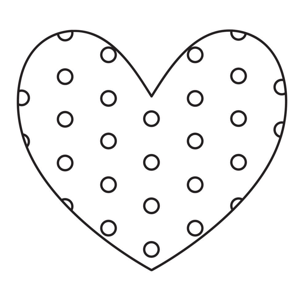 Transparent background outline of heart with circle dot pattern all over the heart. png