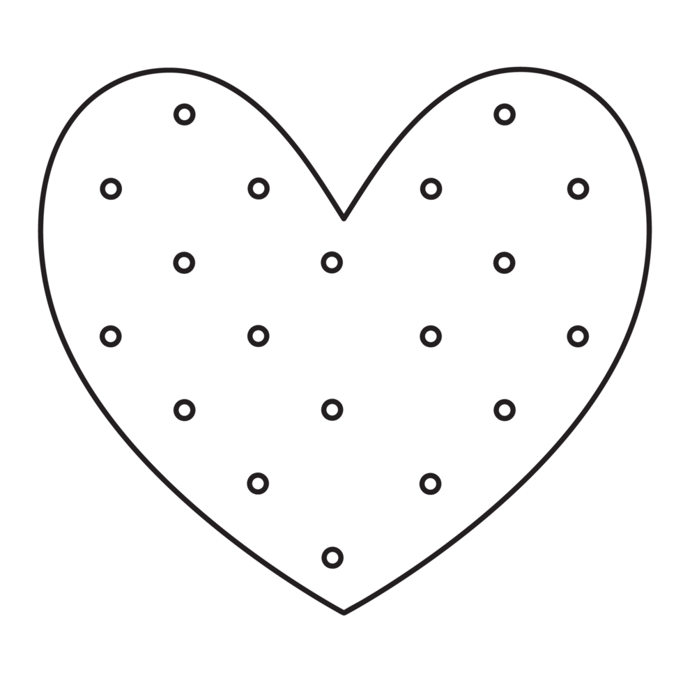 Transparent background outline of a heart with small circle dots pattern all over the heart. png