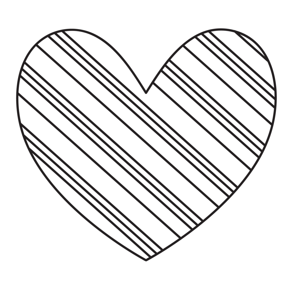 Transparent background outline of a heart with straight lines pattern all over the heart. png