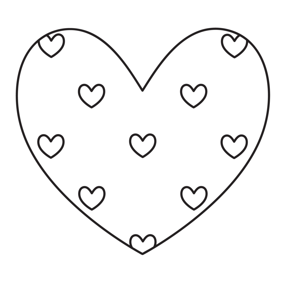 Transparent heart outline background with small heart patterns all over the heart. png