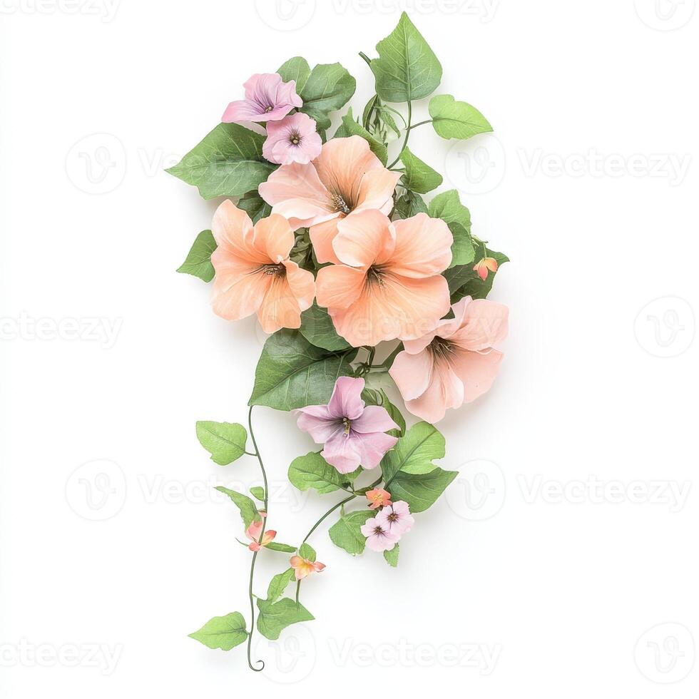 Beautiful arrangement of intertwined flowering vines with colorful blooms photo