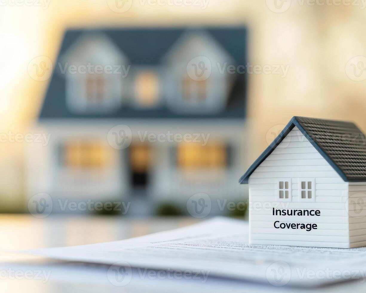 House model with insurance coverage document, symbolizing protection and security photo