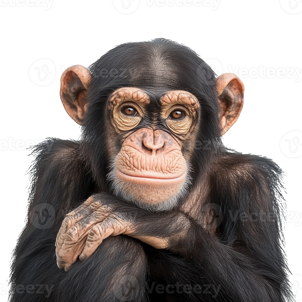 Chimpanzee with thoughtful expression in studio png