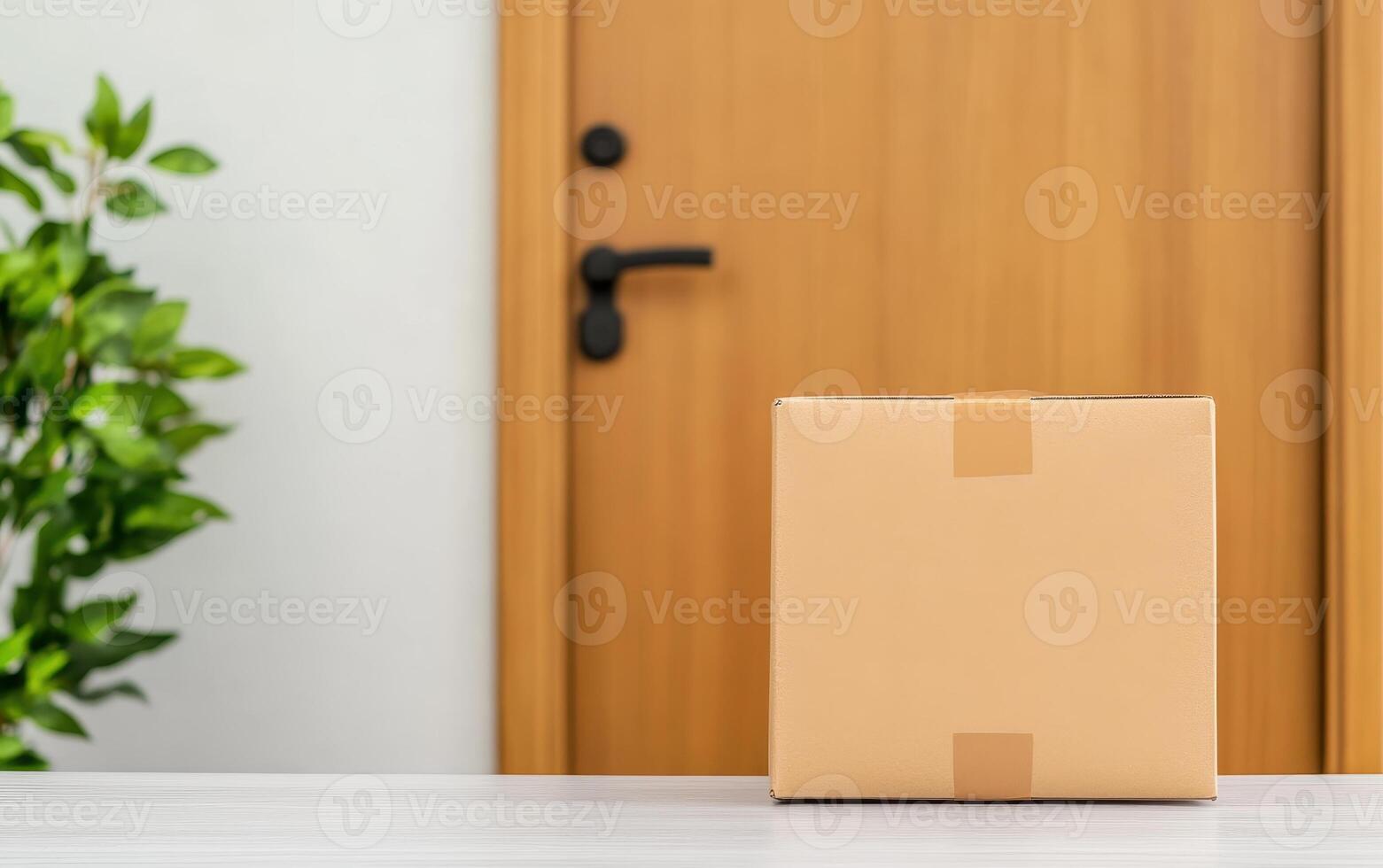 minimalistic scene featuring package on doorstep, evoking anticipation and simplicity photo