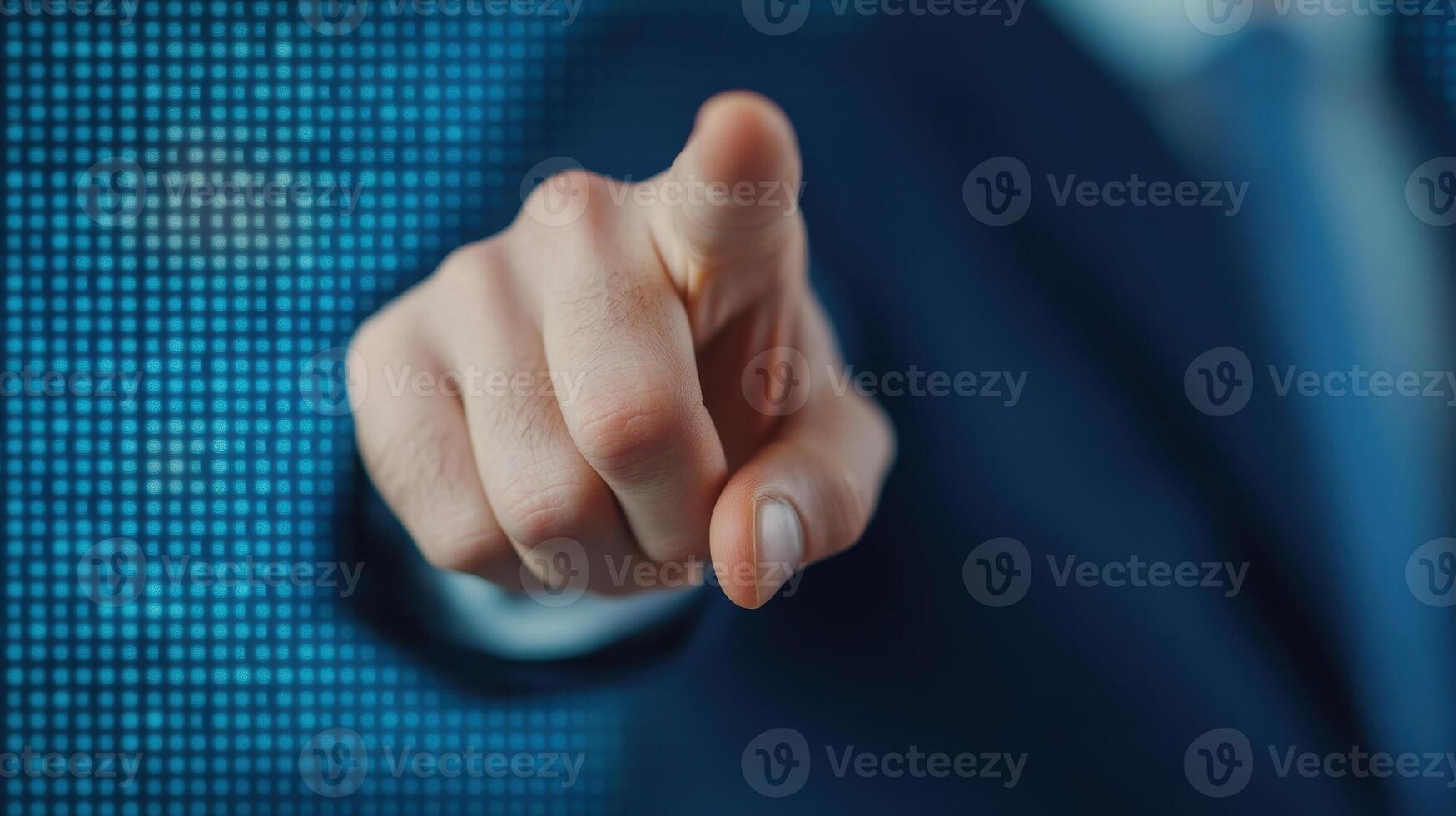 Business professional pointing at digital data, emphasizing key insights photo